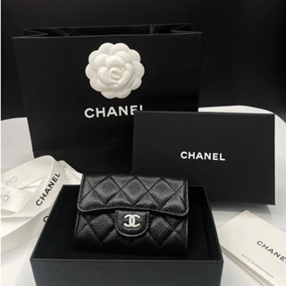 Chanel ซองใส่บัตรสุภาพสตรี/หนังลูกวัว สีดำ เงิน /สต๊อกไทย/จัดส่งภายใน 24 ชม