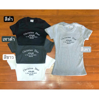 เสื้อยืดรัดรูปนมโต งานปัก คอกลม/ พร้อมส่ง