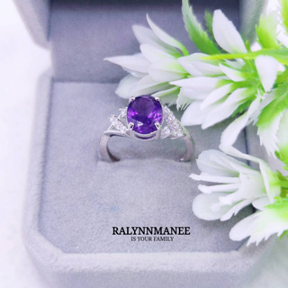 RP011 แหวนพลอยอเมทิสต์แท้ ( Amethyst ) ตัวเรือนเงินแท้ 925 ชุบทองคำขาว เป็นงานแก้ไซส์ฟรี