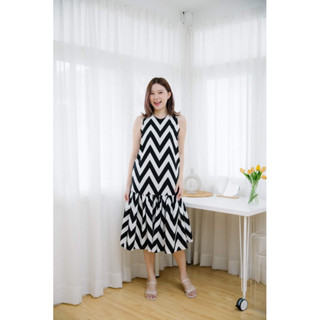 Mommade-เดรสให้นม ชุดให้นม Zigzag Raffel Dress