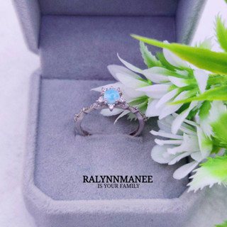 RP023 แหวนพลอยลาริมาร์แท้ ( Larimar ) ตัวเรือนเงินแท้ 925 ชุบทองคำขาว เป็นงานแก้ไซส์ฟรี