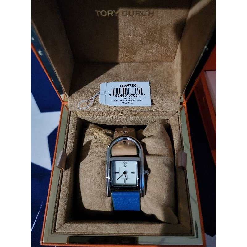 (Used like very new) นาฬิกาผู้หญิง Tory Burch TBW7501 Thayer Cream Dial Blue Leather Strap อุปกรณ์ครบ