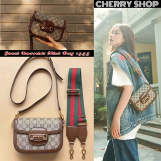 🍒กุชชี่ /Gucci Horsebit Mini Bag 1955 Collection/ผู้หญิง/กระเป๋าสะพายไหล่/กระเป๋าสะพายข้าง/ น้ำตาล🍒