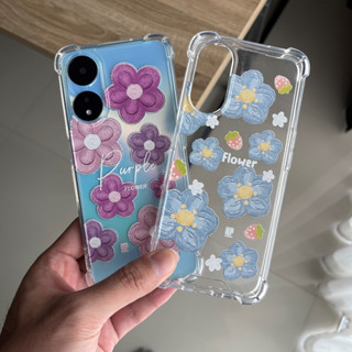 เคสใสดอกไม้  รุ่น OPPO Reno Series (เคสมือถือออปโป้) ดอกฟ้า/ดอกม่วง