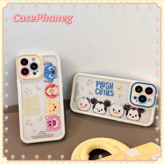 🍑CasePhoneg🍑ป้องกันการหล่น ขอบเต็ม iPhone 11 14 pro max การ์ตูน หมีน้อย ขอบขาว เล็กและสด case for iPhone 12 13