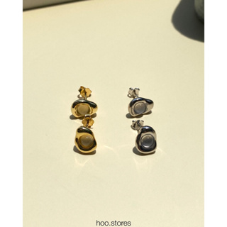 [all silver 925] hoo.stores Baby Nest Stud (Rhodium/ 18k gold plated) ต่างหูแบบติดหูเงินแท้ s925 ต่างหูพลอยแท้