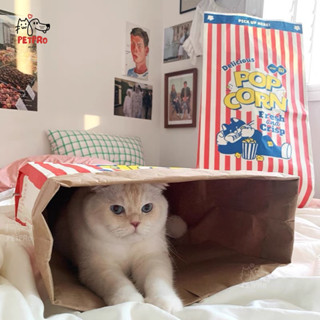 PETPRO • ถุงแมวมุด ของเล่น/บ้าน ลายPopcorn 🍿 จากเกาหลี