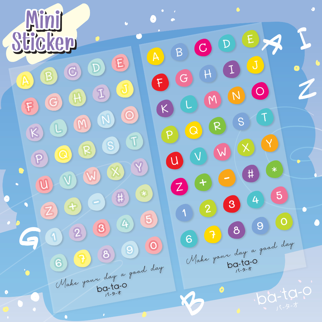 mini sticker สติ๊กเกอร์ใส ตัวอักษร a-z ขนาด7x14 cm