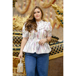 SH106 เสื้อทรงไทย สีขาว เสื้อผ้าพลัสไซส์ Plussize fashion ชุดคนอ้วน แฟชั่นสาวอวบ