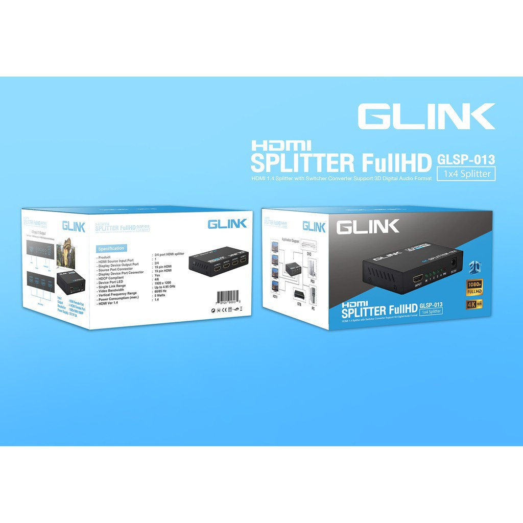 ✅ มาตรฐาน GLINK GLSP-013 4K HDMI SPLITTER 1: 4 PORT 1080P แยกจอ 4 จอ สำหรับผู้ที่ต้องการใช้งานอุปกรณ์มากกว่า ตัวแยกสัญญา