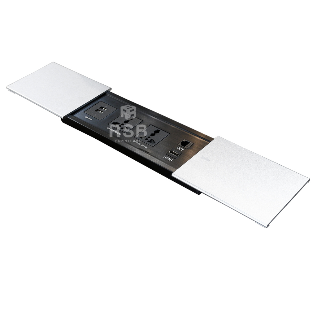 กล่องปลั๊กไฟ ฝาสไลด์อลูมิเนียม พร้อม 2 POWER+1 HDMI+1 LAN+2 USB รหัส 4682