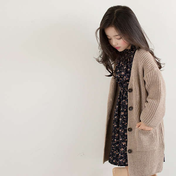 เสื้อไหมพรม​คอวี cardigan เสื้อคาร์ดิแกนถักตัวยาวสำหรับเด็กผู้หญิง 2020 ฤดูใบไม้ผลิและฤดูใบไม้ร่วงเด