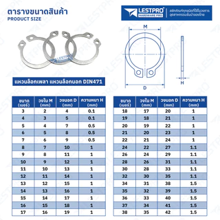 แหวนล็อคนอก เบอร์3 - เบอร์22 แหวนล็อคเพลา สแตนเลส 304 Stainless 304 SUS304 DIN471