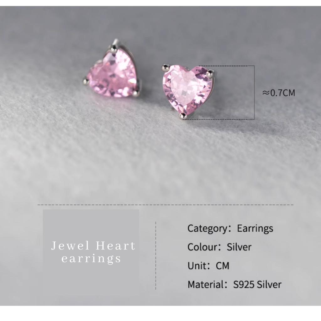 MNL💗Jewel Heart ต่างหูหัวใจมุ้งมิ้ง น่ารักหวาน แบบแป้น เครื่องประดับแฟชั่น ผู้หญิง เงินแท้925 คริสตัล มินิมอล เกาหลี - รูปที่ 4