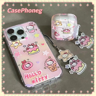 🍑CasePhoneg🍑จัดส่งภายใน24ชม จี้ สีชมพู การ์ตูน Hello Kitty iPhone 11 14 pro max เส้นขอบโปร่งใส case for iPhone 12 13