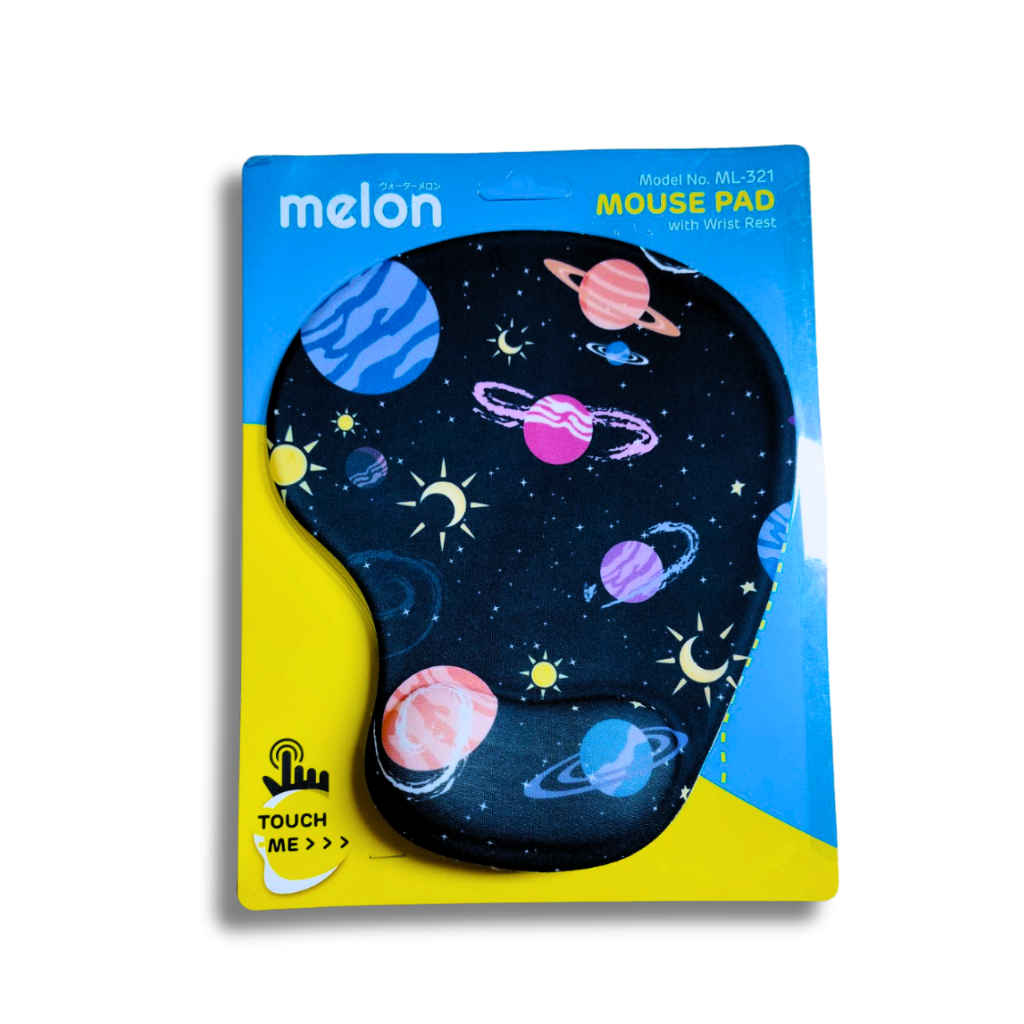 MT-321 PLANET BLACK MOUSE PAD แผ่นรองเมาส์แบบผ้า Melon เจลรองข้อมือลดอาการเมื่อยล้า พื้นยาง