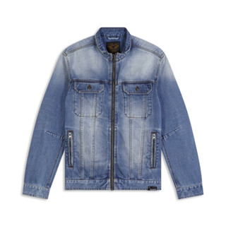 DAVIE JONES เสื้อแจ็คเก็ตยีนส์ ทรงไบค์เกอร์ สีฟ้า Biker Denim Jacket in Light blue JK0026LB