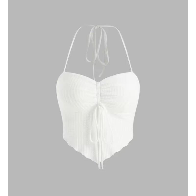 Cider texture drawstring halter crop top เสื้อสายเดี่ยวผูกคอ