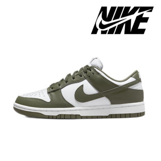 Nike SB Dunk Low "Medium Olive" ของแท้ 100% รองเท้าผ้าใบกันลื่นสีขาวสีเขียวมะกอก