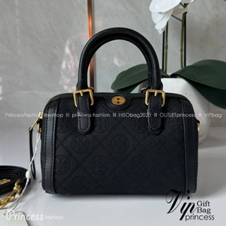 Small TORY T MONOGRAM PETITE BARREL BAG in black / Tory Bucket Bag สีดำคลาสสิก กระเป๋าทรงขนมจีบ กระเป๋าทรงหมอน