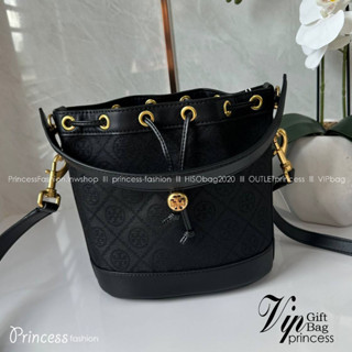 TORY T MONOGRAM BUCKET BAG jacquard black / TB Bucket Bag สีดำคลาสสิก กระเป๋าทรงขนมจีบ รุ่นใหม่ล่าสุด