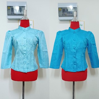 เสื้อไหมหม่อนอัดกาว จิตรลดา สีฟ้า