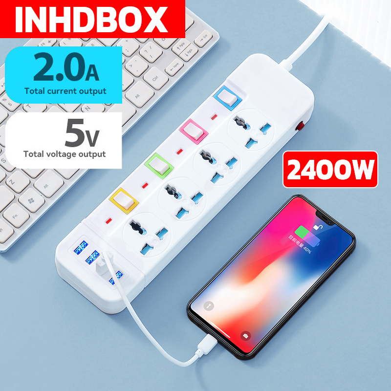 พร้อมส่ง 2400W USB 2.0 ปลั๊กไฟ ปลั๊กพ่วง ปลั๊ก ปลั๊กกันไฟกระชาก คุณภาพดี ทำจากทองเหลือง ความยาวสายเคเบิล 3M 5M 8M 10M