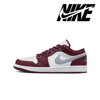 Nike Air Jordan 1 Low "Bordeaux" ของแท้ 100% รองเท้าผ้าใบย้อนยุคสีขาวสีแดงที่ทนทานต่อการสึกหรอ