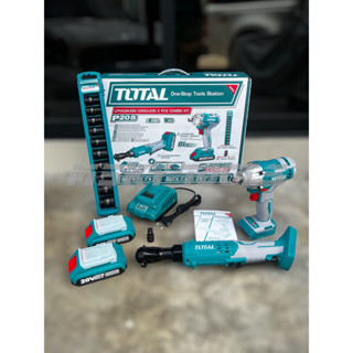 TOTAL COMBO SET ชุดที่ 13 TOSLI23043 บล็อกแบตเตอรี่ไร้สาย 1/2” + ด้ามฟรีไร้สาย 3/8” อุปกรณ์ครบชุดพร้อมใช้งาน