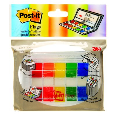 3M Post it Flag  คละสี 5 สีในกล่องนามบัตรใส, 0.5นิ้ว x 1.7นิ้ว, 25แผ่น/เล่ม, 125แผ่น/แพ็ค