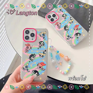 🌈Langton🌸สไตล์สร้อยข้อมือ การ์ตูน พาวเวอร์พัฟฟ์เกิลส์ iphone 11 14pro max ป้องกันการหล่น ขอบเต็ม case for iPhone 12 13