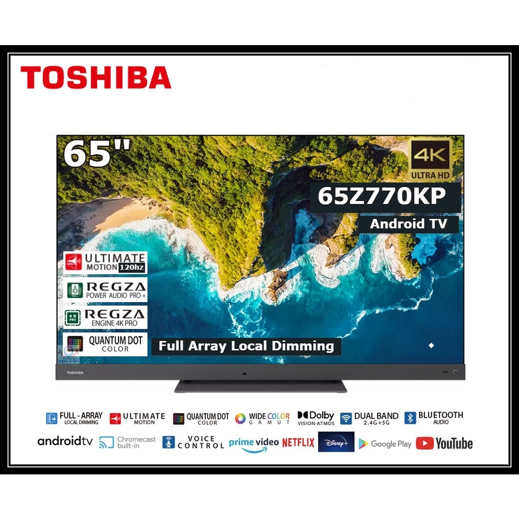 Toshiba TV 65Z770KP ทีวี 65 นิ้ว 120Hz 4K Ultra HD Android TV HDR10+  ตําหนิ จอเบิน  ไม่มีขาตั้ง แถม