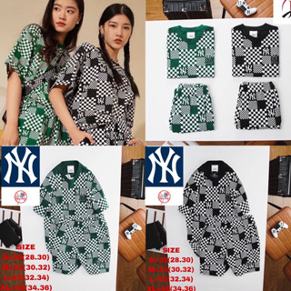 ชุดเซท MLB:NY MONOGRAM 💚🖤 เสื้อยืด + กางเกงขาสั้น สำหรับผู้หญิง 👩🏻 Hiend 1:1 Cotton 💯