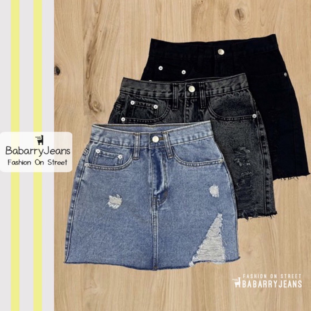 BabarryJeans กระโปรงกางเกง ผญ เอวสูง ผ้ายีนส์ไม่ยืด สียีนส์เข้ม /สียีนส์อ่อน ยาว 15 นิ้ว