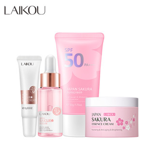 LAIKOU Sakura Skincare Set Serum Cream ซากุระซันสกรีนรีจูวีเนชันเซรั่มรีมูฟริงเคิลอายครีมSPF50 Remove Wrinkle 4ชิ้น[LK-SAKU-SUN50-4]