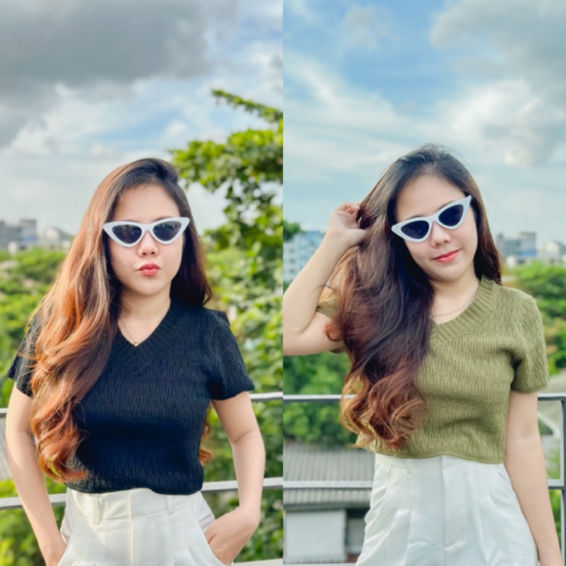 LO V CROPTOP เสื้อครอปคอวีผ้าไหมพรหม พร้อมส่ง