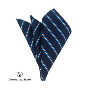 GIORGIO DEL SARTO Silk Navy Blue Pocket Square ผ้าเสียบสูทสี กรม น้ำเงินไหม 100%Silk