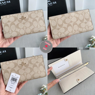 Coach Slim Zip Wallet In Signature Canvas🤎 C8714