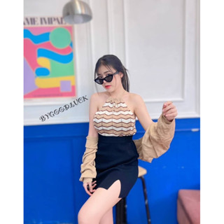 miniminey🌈 งานตามกระแสแฟชั่น ใหม่มาแรงติดเทรนด์ งานเซตแพคคู่ เสื้อกล้ามสายเดี่ยวแพ็คมากับเสื้อคลุม งานเนื้อผ้านุ่มไม่หนา