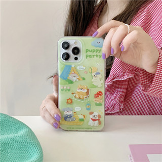 เคสลายรวมน้องหมา puppy party สีเขียว เคสไอโฟน เคสสำหรับ IPHONE CASE 11-14PROMAX