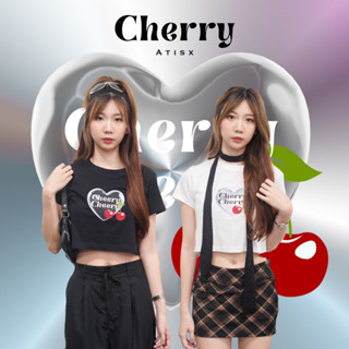 Crop T-shirt “Cherry Cherry” 🍒 เสื้อยืดครอปคอตตอน💯 สีขาว/ดำ สไตล์สายฝอ🔥