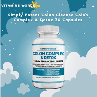 อาหารเสริมควบคุมน้ำหนัก Simply Potent Colon Cleanse ** Colon Complex &amp; Detox ** 30 Capsules (V.669)