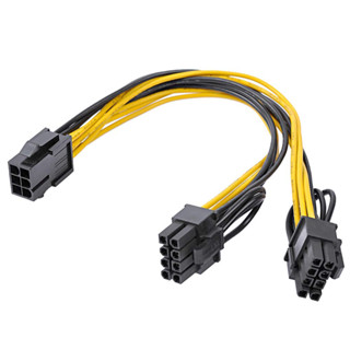 สายต่อแยกหัว PCIe 6PIN to Dual 8PIN (6+2) + 8PIN (6+2) ยาว20cm สายไฟการ์ดจออย่างดี 18AWG UL1007 (พร้อมส่งในไทย)