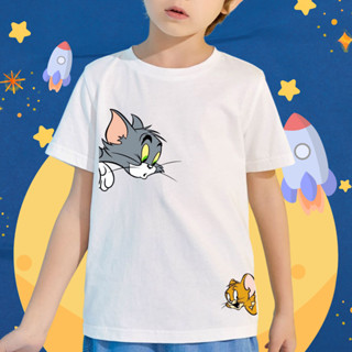 เสื้อยืดแขนสั้น เสื้อเด็กผู้ชายลายTom&amp;jerry ผ้าหนา นุ่มพิเศษ cotton organic น้ำหนัก12-45กิโลใส่ได้