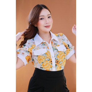 ZEEKFORYOU เสื้อ คอปก กระดุมหน้า แต่งกระเป๋า แขนสั้น size S