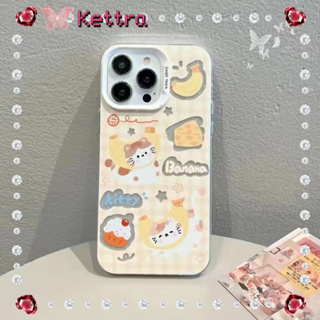 💜Kettra💜ป้องกันการหล่น ขอบเต็ม น่ารัก iPhone 11 14pro max การ์ตูน ลูกแมว เส้นขอบโปร่งใส สีเหลือง case for iPhone 12 13