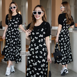 🌈🌿🌺🌸🌼🤎🧡🇰🇷 Cotton 2Tone Patch Bow SGL Maxi Dress