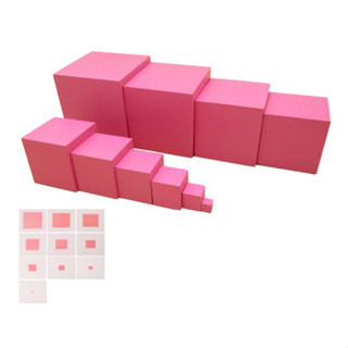 Montessori Pink Tower หอคอยสีชมพู ของเล่นไม้ แนวมอนเตสซอรี่ เรียงลำดับขนาด ของเล่นเสริมพัฒนาการ - Size sorting tower