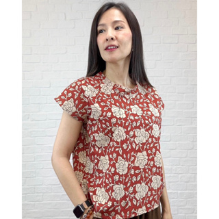 เสื้อคอถ่วงแขนปีก ผ้าคอตตอนอินเดียแฮนด์บล๊อก (Cotton India Hand-Block Print)