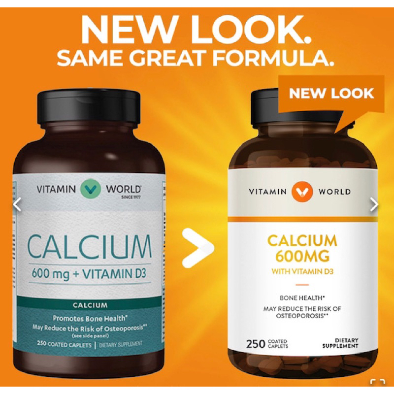 *** Exp. 03/24 *** ราคาพิเศษ Vitamin world Calcium 600 mg + Vitamin D3 ขนาด 250 เม็ด แคลเซียม + วิตามินดี บำรุงกระดูก